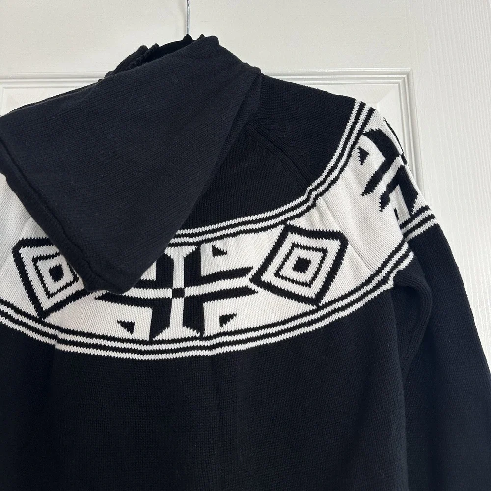 Normal Brand Fair Isle Surplice Hoodie Black White Sweater Cotton Women's Med - Picture 7 of 9